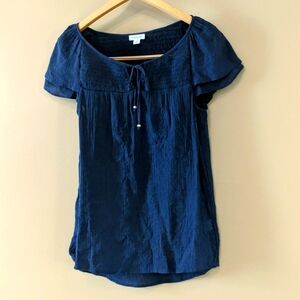 Westport Blue Tie Front Tiered Capped Sleeves